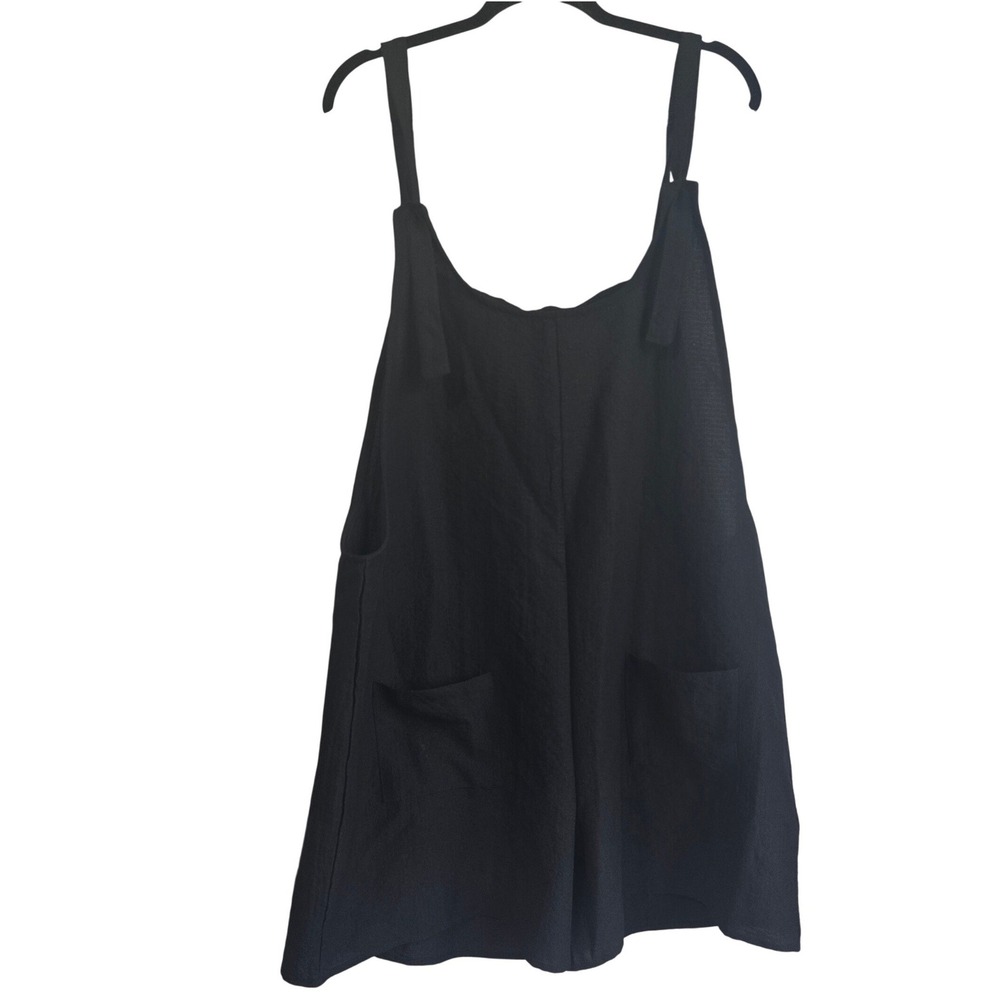 Black Sleeveless Relaxed Fit Romper with Pockets Size 2XL Textured Stretch